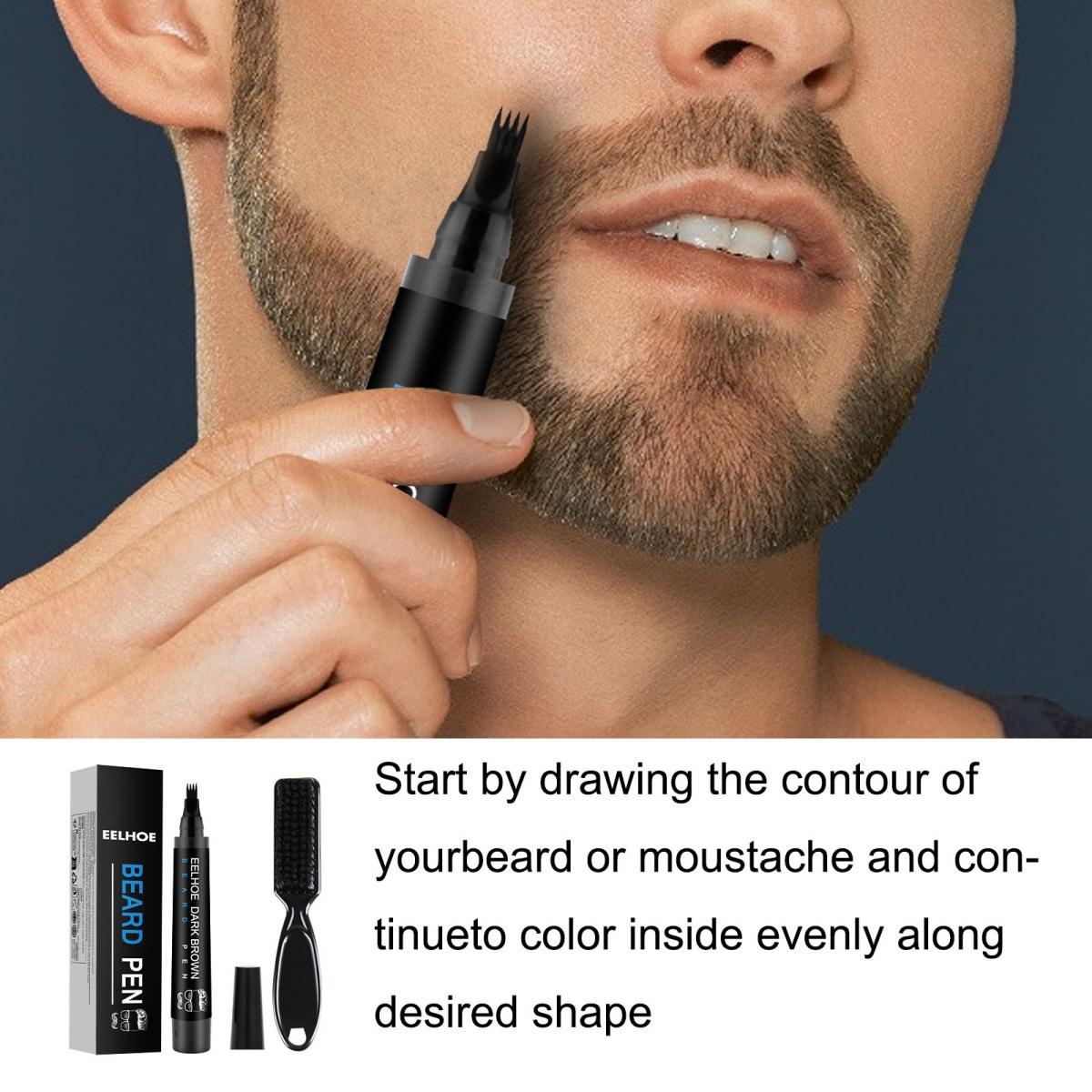 Beard Pencil Filler for Men, Mustache Repair & Shaping Beard Pen with Brush, Long-Lasting Waterproof Grooming Kit, Easy to Use, Ideal Father's Day & Birthday Gift