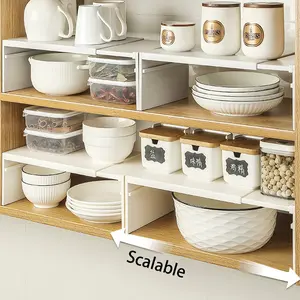 Expandable Cabinet Shelf, Height Adjustable Storage Rack, Kitchen Organizer, Food Storage, Sink Counter Organizer, Multi-Functional Stackable Space Saver
