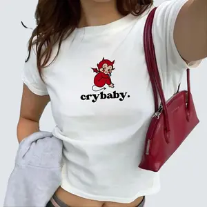 Cute Kewpie Baby Tee Trendy Y2K 90s Japanese Streetwear Graphic Tee Gift Sonny Angel Lover Devil Kewpie Cherub Girly Cropped Shirt Sad Girl