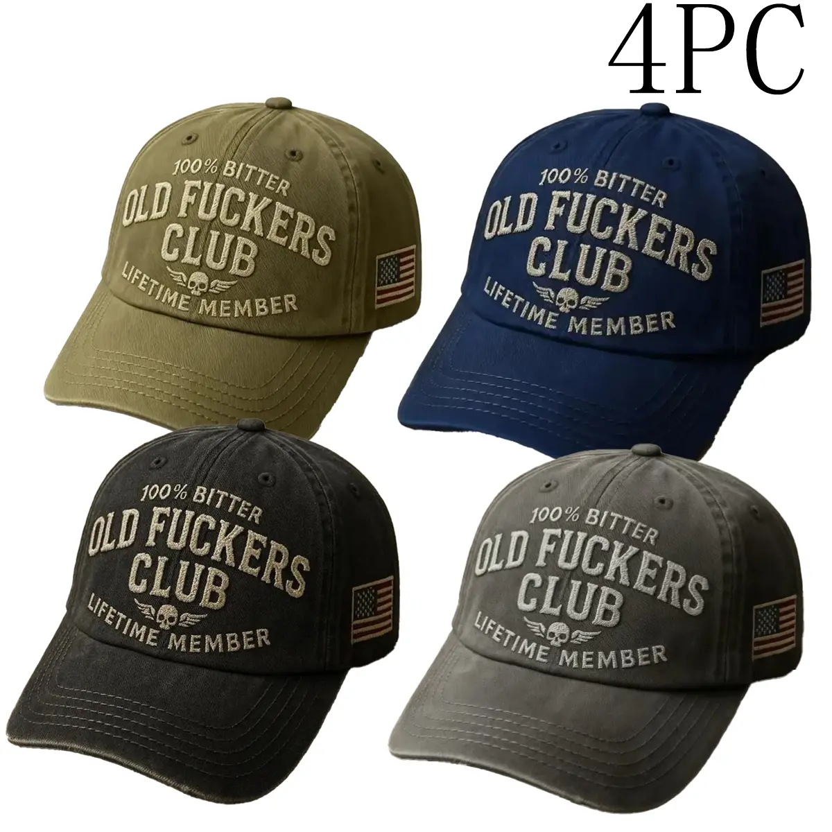 Old Fuckers Club-Baseball Cap, Old Fuckers Club-Vintage Baseball Cap, Verstelbare, Versleten Zwarte Grappige Hoed, voor Vrouwen Mannen Patriottisch,G