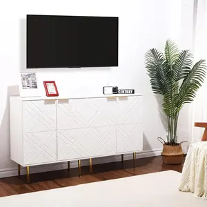 Stylish White Storage Cabinet with Two Doors Diamond Pattern Gold Handles and Adjustable Shelves Tv Stand Dresser