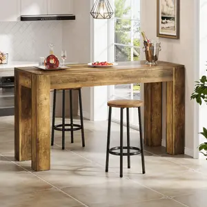 Tribesigns Wooden 63" Counter Height Bar Table for Kitchen, Home Bar, Living Room with 4 Sturdy Legs (Rustic Brown)