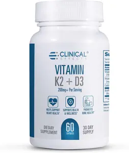 Clinical Effects Vitamin K2 + D3 Supplement with Bioperine for Bone & Heart Health - 60 Capsules - Max Absorption - Made in USA - Non-GMO Formula