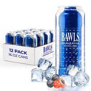 BAWLS Guarana Original Cans, BAWLS Guarana Drink, Guarana Soda, Guarana Fueled Soda for Energy, High Energy Caffeinated Drink, 16oz 12 Pack Cans Beverage