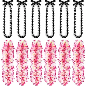 12 PCS Wedding Kukui Nut Leis & Hawaiian Leis Set - 42.5" Hawaiian Artificial Flowers Necklaces and 32" Kukui Necklace for Wedding Graduation Luau Hula
