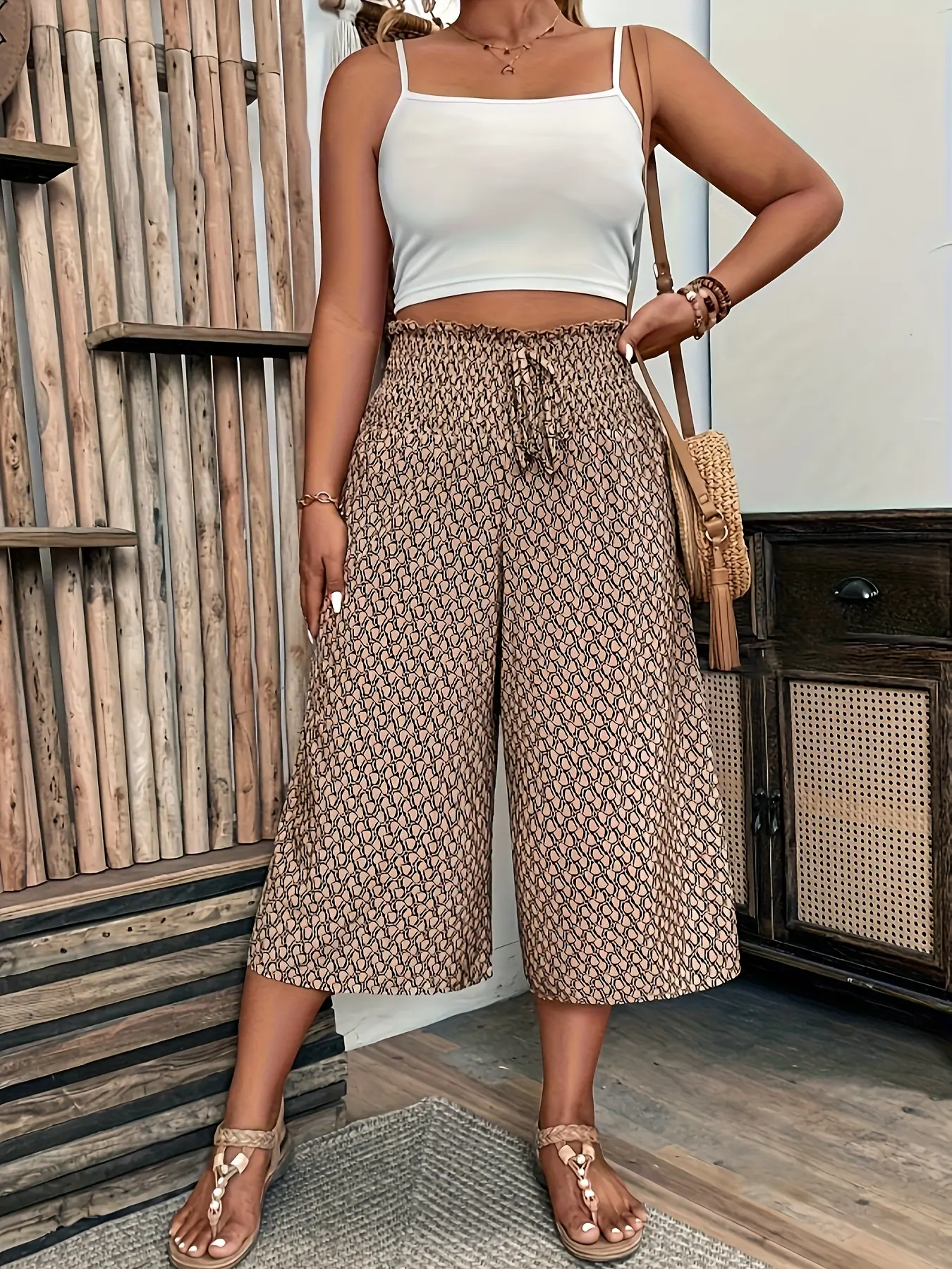 New Women's Casual Polka Dot Gingham Trouser Pants, Fashionable Chic Loose Fit High Waist Cinched Slim Wide Leggings, Stylish Ladies' Clothing, Casual Summer Bottoms, Womenswear