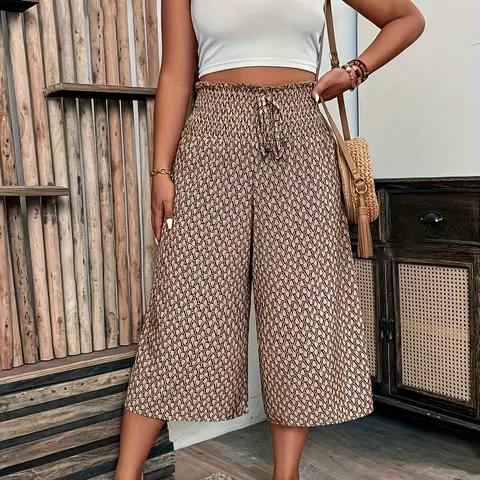 New Women's Casual Polka Dot Gingham Trouser Pants, Fashionable Chic Loose Fit High Waist Cinched Slim Wide Leggings, Stylish Ladies' Clothing, Casual Summer Bottoms, High Waisted Pants, Womenswear