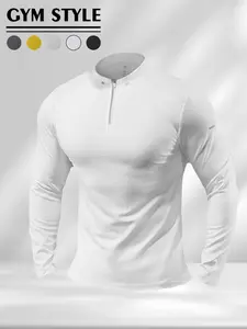 High Performance Men's Fitness Shirt, Athletic Compression Shirt, Active Top, Half Zip Stand Collar, Fitted Quick Dry Elastic Long Sleeve T-Shirt, Professional Sweat-Wicking, Fitness Sport Top