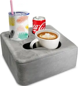 Couch Cup Holder Pillow Tray & Caddy - for Sofa, Bed, Car, Man Cave | Keep Drinks at Hand & Spill-Proof Accessories for New Parents, Camping, Park, Boat, Beach, Bathroom Cup Holder, Gray