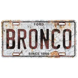 Vintage Ford Bronco Metal License Plate Tin Sign, 6x12 Inch Decorative Wall Art, Durable & Stylish Design for Car Enthusiasts