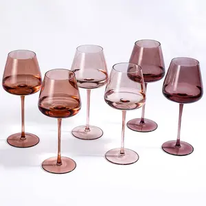 Amber Wine Glasses Set of 6, Hand Blown Colored Wine Glass 18oz, Lead-Free Premium Crystal Glass, Long Stem Brown Wine Glasses, Daily Use, Wedding Anniversary or Birthday Gift, Venus