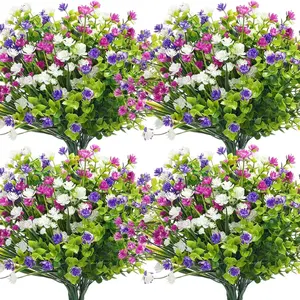 24 Bundles Artificial Flowers Outdoor, UV Resistant Faux Artificial Plants Shrubs Flower Bulk Outdoor Fake Flowers for Hanging Planter Porch Window Home Wedding Spring Summer Decor (Delicate Colors)