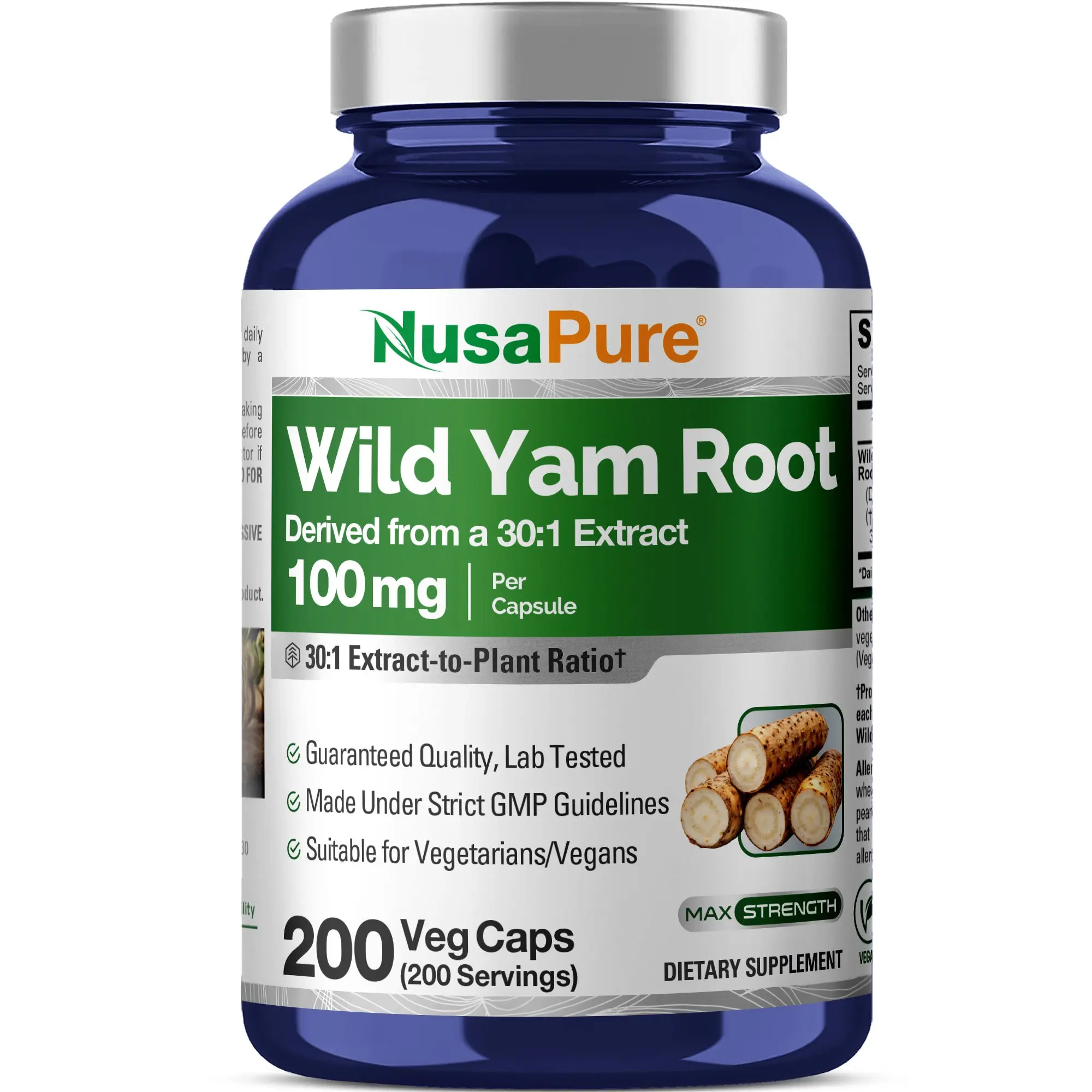 NusaPure Wild Yam Root 30:1 Extract Natural Dietary Supplement - 100 mg, 200 Vegan Capsules - Women’s Hormonal Balance, Balancing Hormones & Body Health Support - Non-GMO Herbal Vitamins