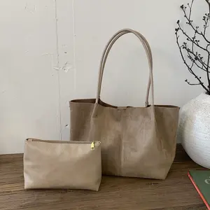 Large Capacity Vintage Suede Tote Bag - Soft Slouchy Shoulder Hobo Bag for Women, Casual Brown Faux Leather Shopper for Work & Schoo