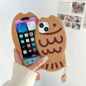 Fish Shape 3D Silicone Phone Case For iPhone 17 Air 11 12 13 14 15 16 Pro Max With Pendant