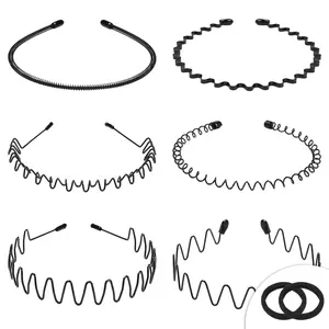Metal Headbands 8 Packs Fashion Unisex Black Hairband Spring Wave Non Slip Sports Headwear Hair Hoop Hair Accessories with Protective Covers and Easy to Use Design