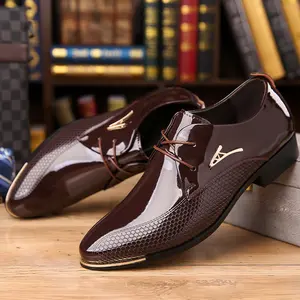Men's Patent Leather Lace-Up Dress Shoes, Stylish Design for Formal Business Occasions Footwear Closed