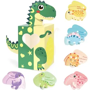 Valentines Cards and Mailbox Set for  with 48 Valentines Greeting Cards,  Valentine's Day Dinosaur Card Box for School Classroom Boys Girls Gifts Exchange, Valentine's Day Party Supplies