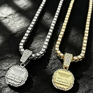 Men’s iced-out round pendant tennis chain necklace, hip hop style, suitable for parties