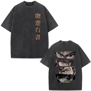 Y2K Streetwear Graphic Tee Valentine Shirts Washed Vintage Anime YuYu Hakusho Kuwabara Kazuma Kurama Minamino Shuuichi Hiei Urameshi Yuusuke Eyes Graphic T-shirt Men Tshirt