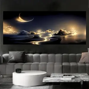 Ocean Night Landscape Canvas Print, Frameless Art Wall Image for Home Decor - Modern Classic Style for Living Room, Kitchen, Office, Classroom, Bathroom Decoration Design Poster Artistic Ornaments Photo
