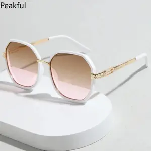 Unisex Round Metal Frame Sunglasses, Trending Irregular Silhouette Shades, Fashion Brown Lens Daily Eyewear, slim metal build & elegant curved outline, fit casual daily wear, outdoor activities and travel outing styling