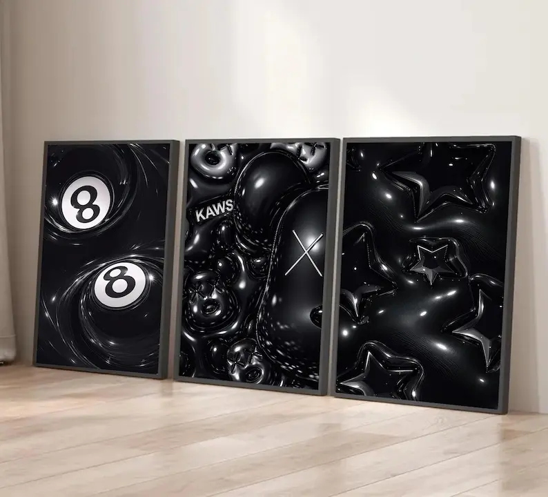 Hypebeast Art Set 3 Poster Print Paper Unframed– 8 Ball Star – Black Street Poster