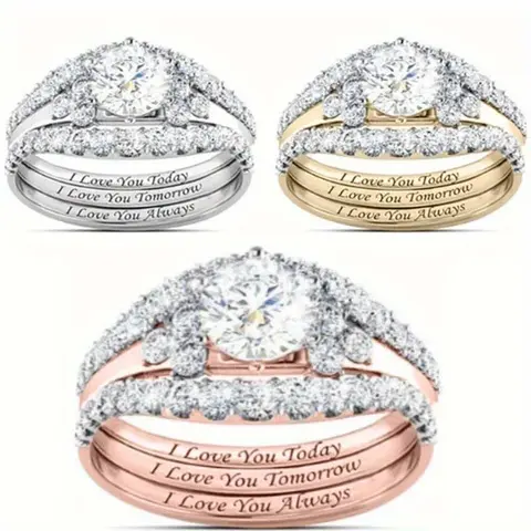 Zircon three-piece ring I love you Zircon three-piece ring couple gift ladies daily wear