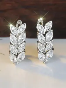 Leaf Hoop Earrings  for Women & Girls Zirconia Inlay Luxury  Exquisite Design Engagement Earring Daily Wear Jewelry Accessory for All Seasons