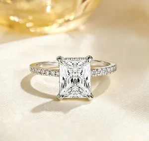 EAMTI Ladies' 4CT Radiant Cut Cubic Zirconia Wedding Band - Engagement, Promise Anniversary Costume Jewelry Ring, Engagement Rings