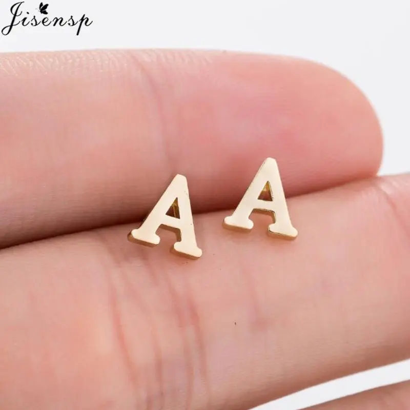 Jisensp Stainless Steel A-Z Initial Letter Earrings for Women Personalize Jewelry Cute Alphabet Stud Earrings Girl Birthday Gift