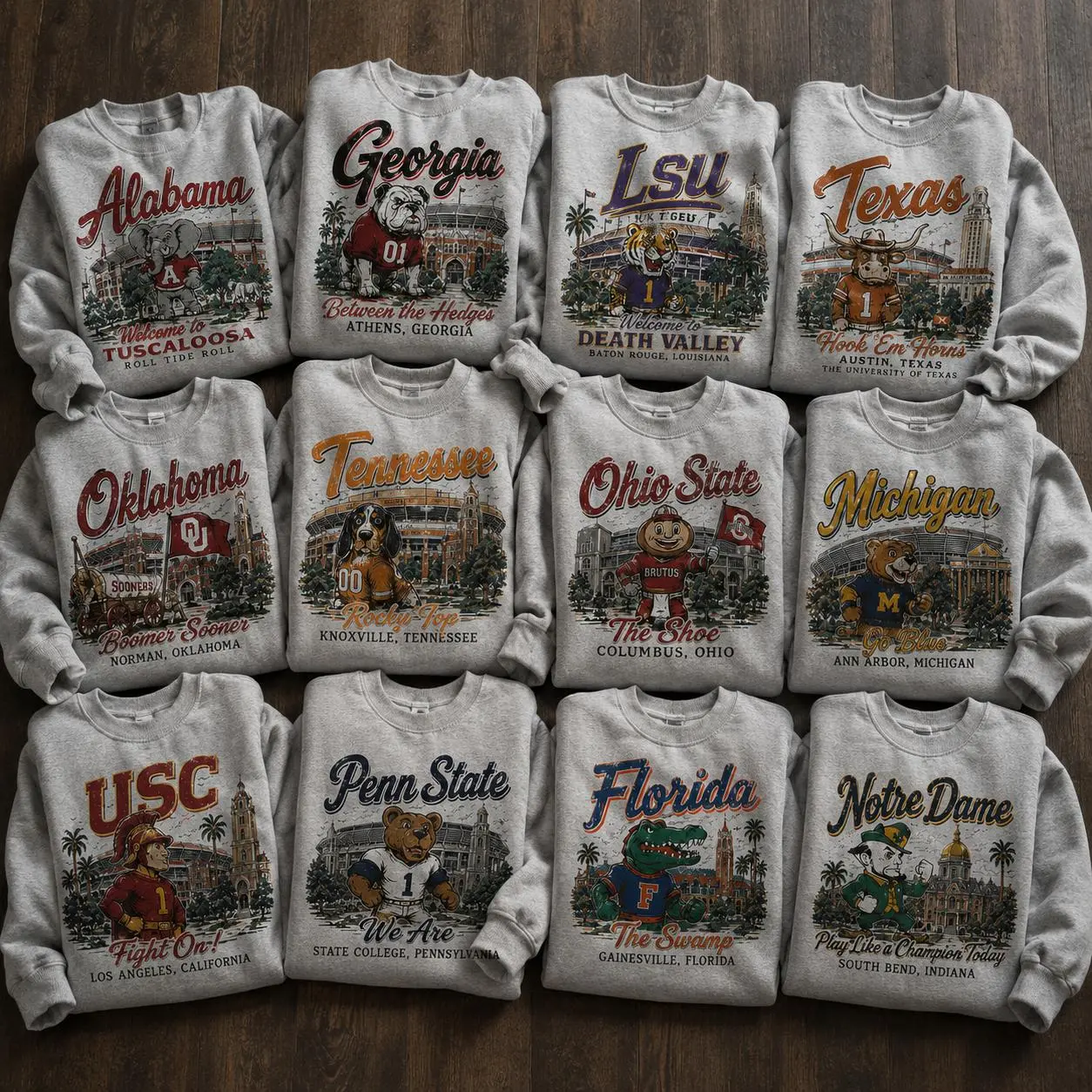 Vintage All Team  College Football Mascot Sweatshirt, Retro University Graphic Crewneck, Distressed Campus Pullover, All Team Football Fan Apparel, Classic Gameday Sweatshirt, Unisex Heavy Blend Crewneck, Cozy Athletic Streetwear, Football Lover Style