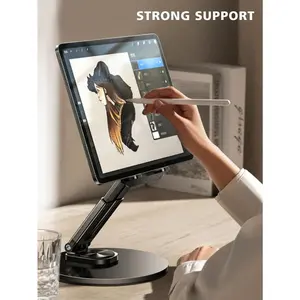 360° Rotating Metal Base Tablet, Phone & Computer Stand - Ingeniously Designed Portable Desktop Holder for Reading and Studying, Portable Phone Mount