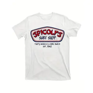 Men's Shortsleeve Cotton Tshirt - Spicoli's Surf Shop 1981 Vintage Logo, Round Neck, Street Style, Unisex Streetwear, "Taste the waves and follow the trend" Slogan, Machine Washable Casual Top, American Father's Day Funny Gift Idea