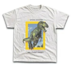 Vintage-inspired NATIONAL GEOGRAPHIC DINOSAUR graphic tee in black or white.