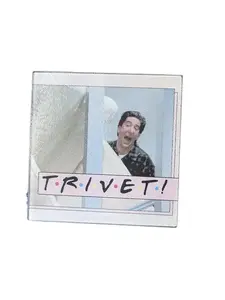 FRIENDS Pivot! TRIVET/Glass Cutting Board 8" Square - Hot Pan Pot Holder, Countertop Protection, Spoon Ladle Rest - Must-Have for Friends Fans, Stylish Kitchen Decor & Ideal Gift for FREINDS Enthusiasts - The One with the Cop Chopping Knives