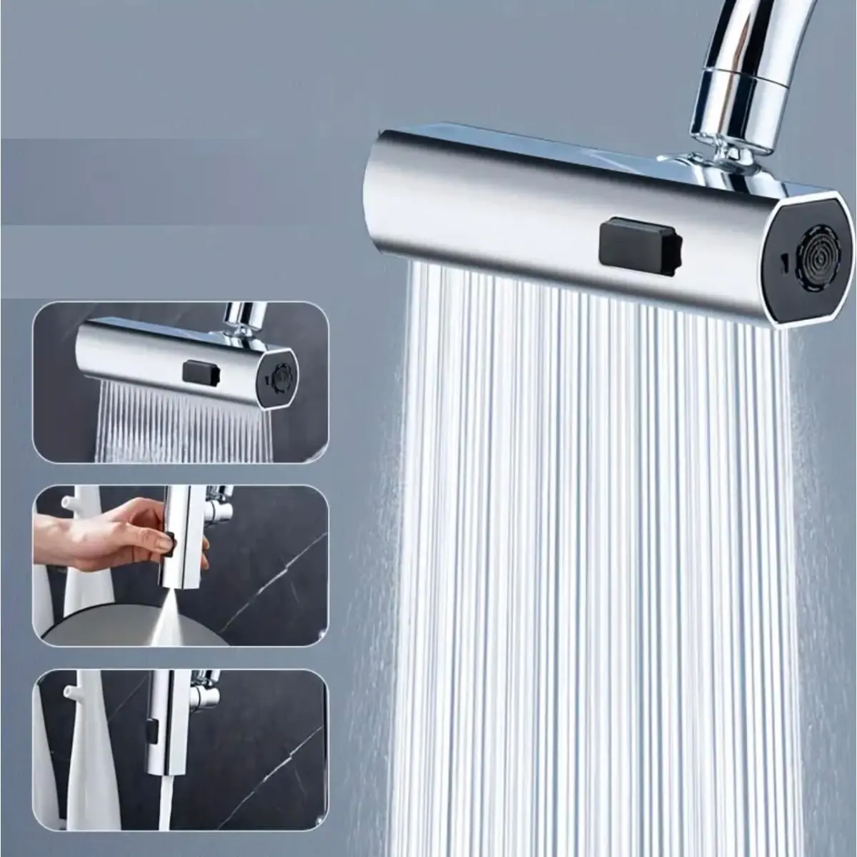 Multifunctional Sink Faucet Sprayer,  3 in 1 Waterfall Kitchen Faucet, 360° Waterfall Kitchen Faucet Head Replacement, Generic Adapter Splash-Proof Kitchen Sink Swivel Waterfall Faucet