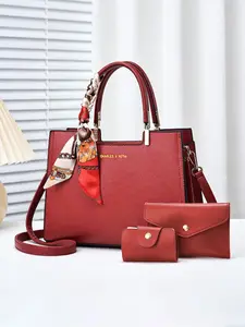 High-quality premium silk scarf decorated women's handbag, elegant and versatile crossbody tote bag, 3-piece set large-capacity practical women's bag, adjustable shoulder strap for single-shoulder or crossbody wear, Fashionable Bag Set