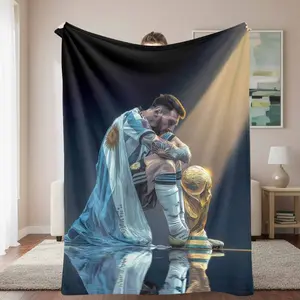 Argentine Soccer Champion Flannel Blanket World Cup Trophy Print Soft Cozy Warm Lightweight for Bedroom Living Room Office Sports Fan Gift