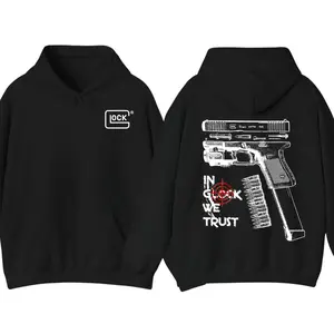 In Glock We Trust 2-Sided Hoodie, Graphic Gun Enthusiast Pullover, Cotton Streetwear Hooded Sweatshirt, Aesthetic Biker Style Casual Apparel