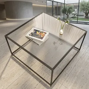 26.4 Inch Square Tempered Glass Coffee Table Gold Metal Frame Minimalist Modern Center Tea Table Easy Assembly Storage Coffee Table for Living Room Home Decor