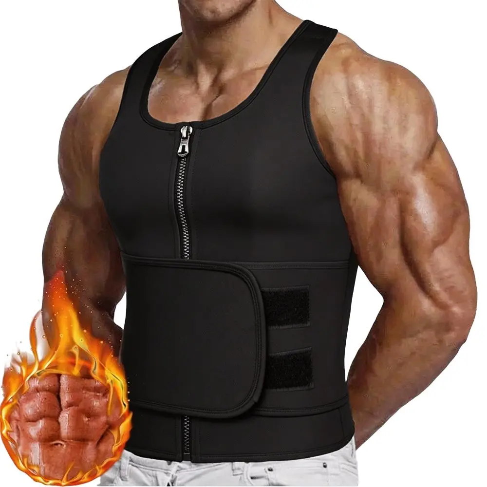 Men's Neoprene Waist Trainer Sweat Vest - Adjustable Belt, Zipper Tank Top for Tummy Compression, Workouts (Sweat Waist Trainer Included), Waist Trainers