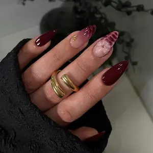 24pcs Medium Almond French Tip Set, Leopard Print Design, Acrylic Fake Nails for Women, Daily Use & Parties, Nail Extension