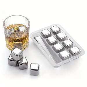 Stainless Steel Ice Cube Set, 1 Set Reusable Whiskey Cooling Stone with Tongs, Beverage Ice Cube, Bar Utensils for Home Kitchen Party, Reusable Ice Cubes