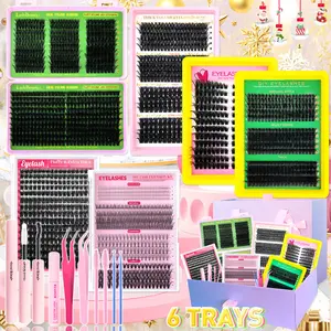 Natural False Eyelashes Kit, Mixed Length Individual False Eyelashes with Tools, Eye Makeup Enhancement Tool for Women & Girls, Cosmetic, Diy Eyelash Kit, Eyelashes Extension Set, DIY Eyelash Extensions, Volume Lash Clusters