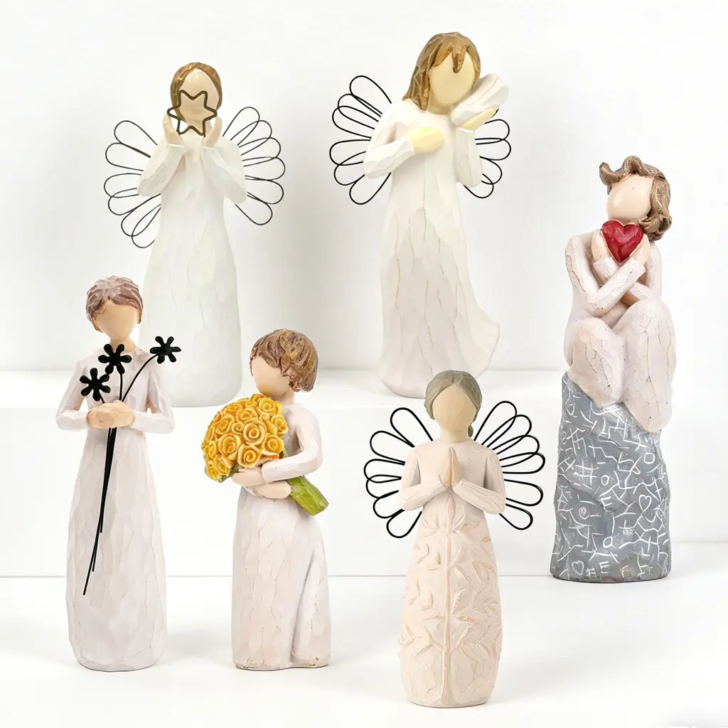 High-Quality Resin Angel Figurine - Faceless Design, Loving Pattern, Rustic Wood Accent, Love Symbol Decor, Desk Placement Miniature Statue, Bedroom Home Decor Ornament, Thoughtful All-Occasion Gift