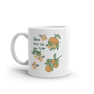 Grow With The Flow Mug Cute Flower Plant Orange Graphic Novelty Coffee Cup - 11oz Funny Coffee Mugs Ceramic Printed Drinkware Cup