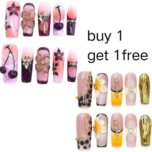 Handmade Press-On Nails 3D Acrylic Almond Stiletto Square Shape Reusable Handmade Press-On Nails , Natural Finish, Durable & Elegant Design (2025 Edition), Ideal for Everyday Office Wear