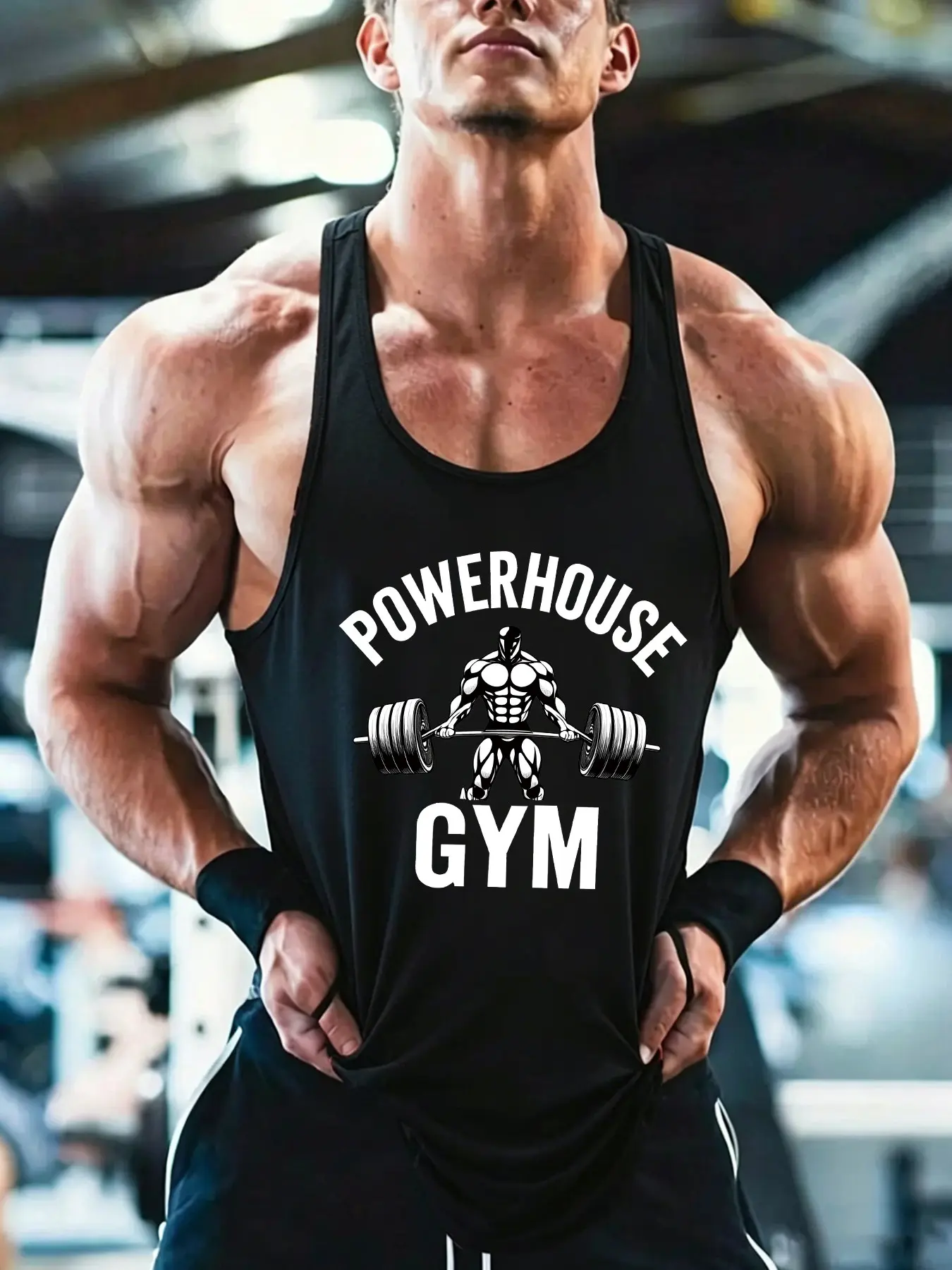 Powerhouse Gym Graphic Tank Top for Men - Slim Fit Workout Sleeveless Shirt, Breathable Muscle Tee for Bodybuilding, Streetwear Athleisure Vest for Gym, Casual & Light Outdoor Wear Fitness T-Shirt, Athletic Tops, Athletic Wear, Workout Clothing