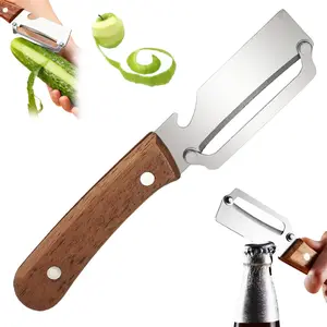 LPKEP Vegetable Peeler with Wooden Handle Stainless Steel Blade Bottle Opener for Potatoes Fruits and Veggies